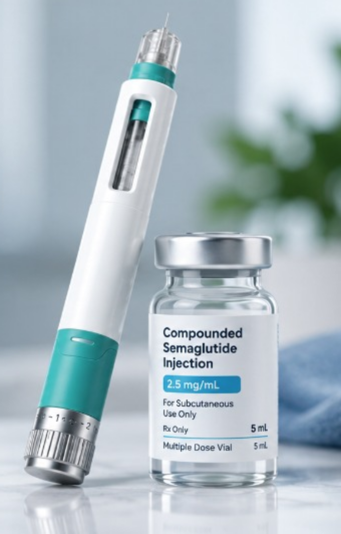 Compounded semaglutide injection pen and vial